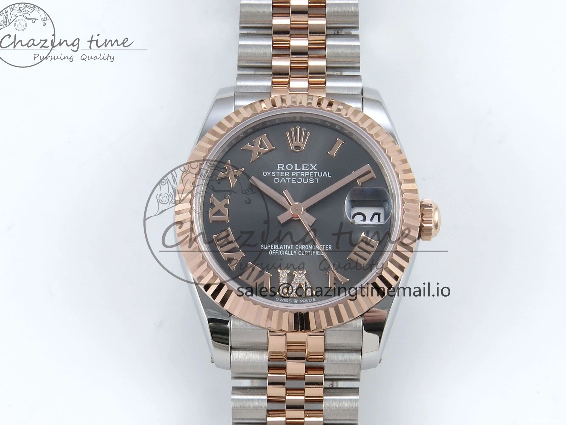 Best AAA Replica Sites Bracelet RG Dial Gray Jubilee 31 DateJust Steel 516 Roman ARF Edition SS Diamonds on 904L 1:1 278271 Best StreetReady ETA 0117